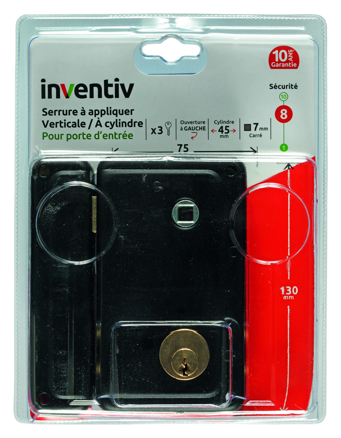 Serrure en applique verticale 75x130mm, ouverture gauche - INVENTIV