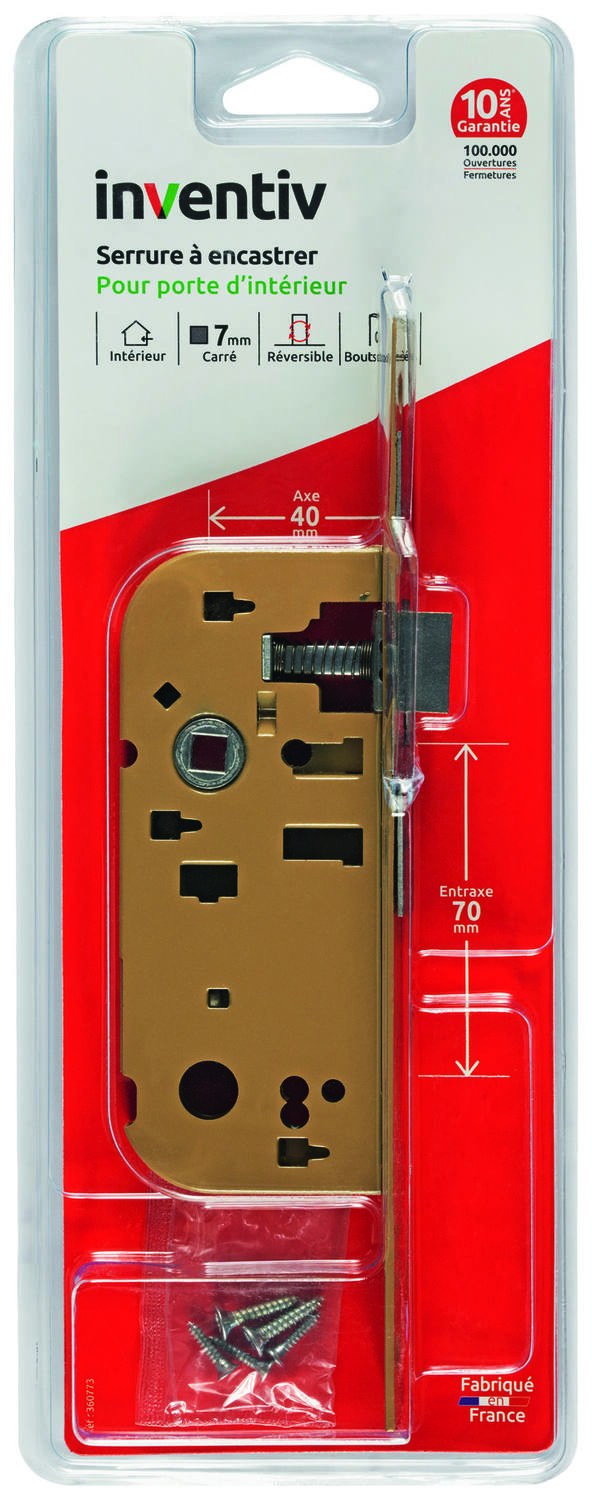 Serrure à encastrer porte sans fermeture axe 40mm - INVENTIV