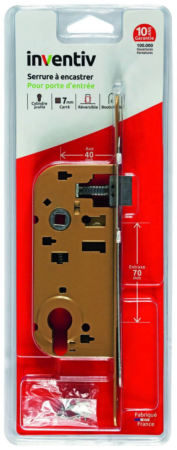 Serrure à encastrer porte d'entrée, axe 40mm - INVENTIV
