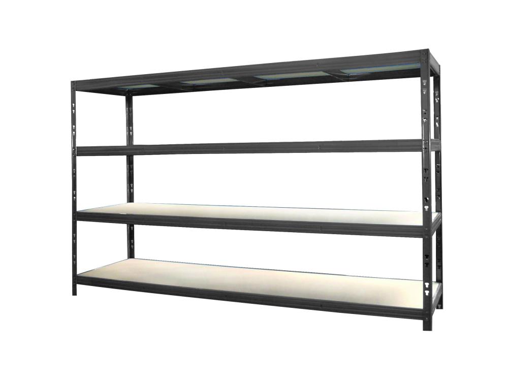 Etagère 4 tablettes métal/bois 185 x 237 x 60 cm noir/naturel - INVENTIV