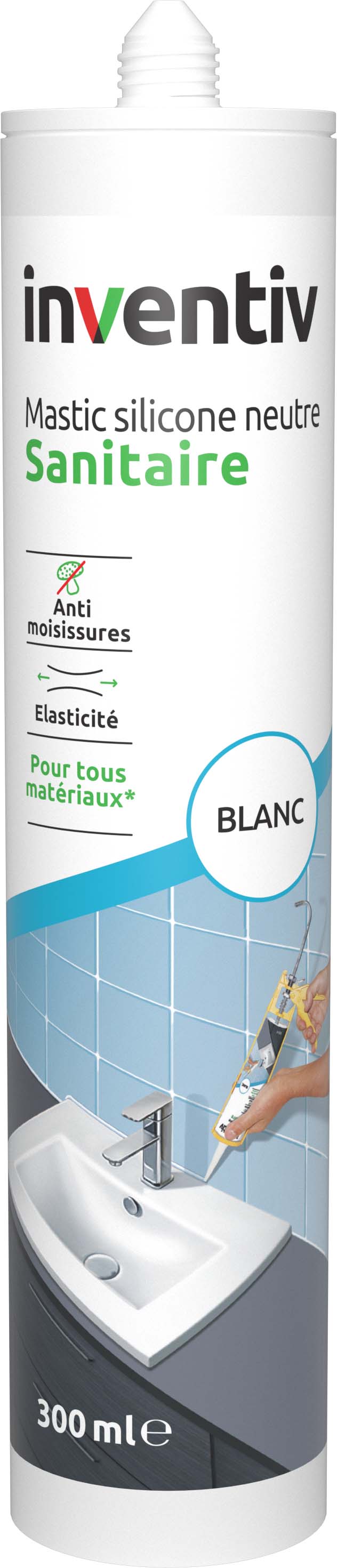 Mastic sanitaire neutre blanc 300 mL - INVENTIV