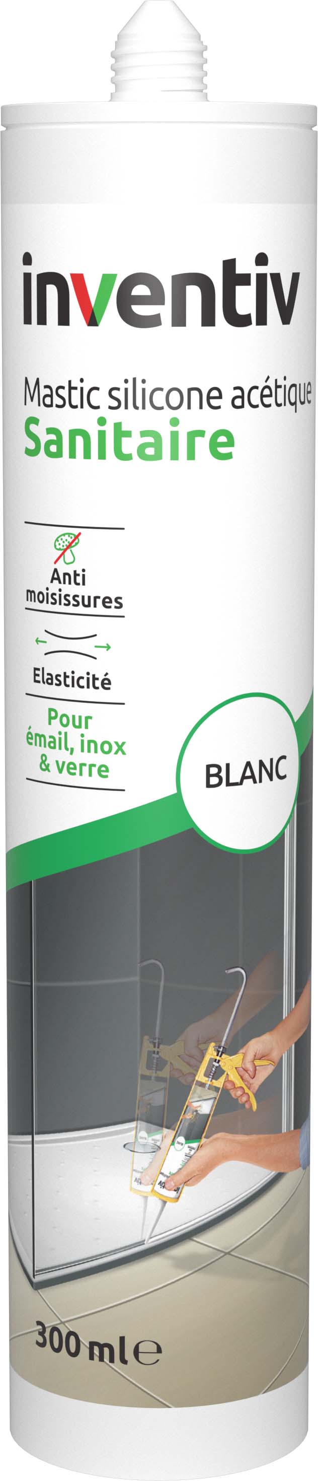 Mastic sanitaire acétique blanc 300 mL - INVENTIV