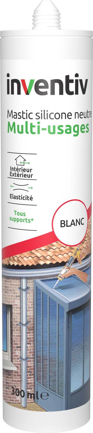 Mastic silicone neutre multiusage blanc 300ml - INVENTIV