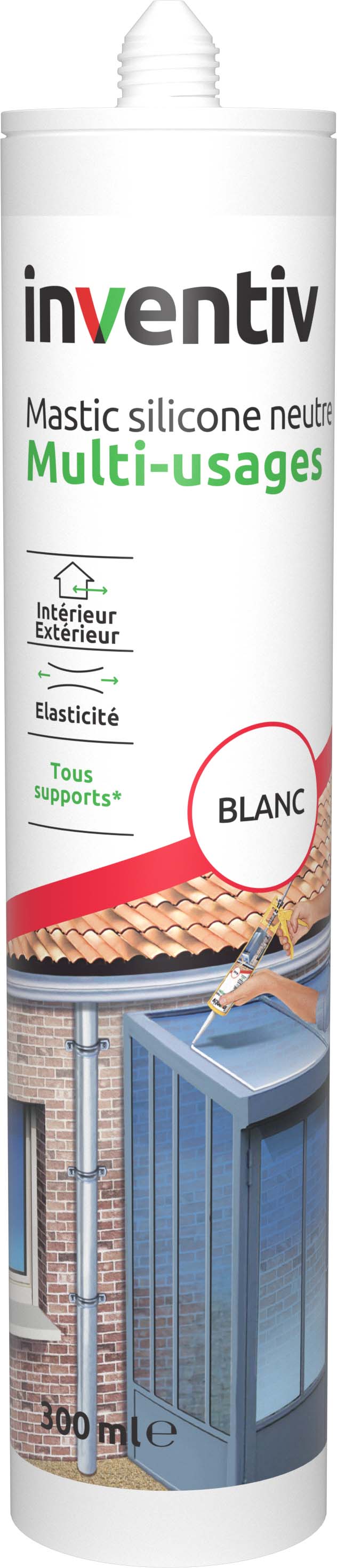Mastic silicone neutre multiusage blanc 300ml - INVENTIV