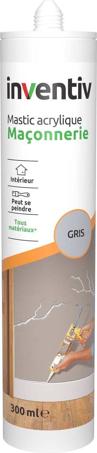 Mastic acrylique maçonnerie gris 300 mL - INVENTIV