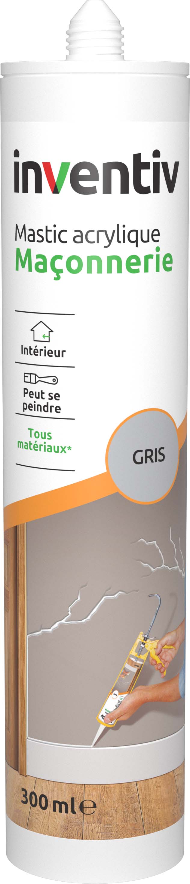 Mastic acrylique maçonnerie gris 300 mL - INVENTIV