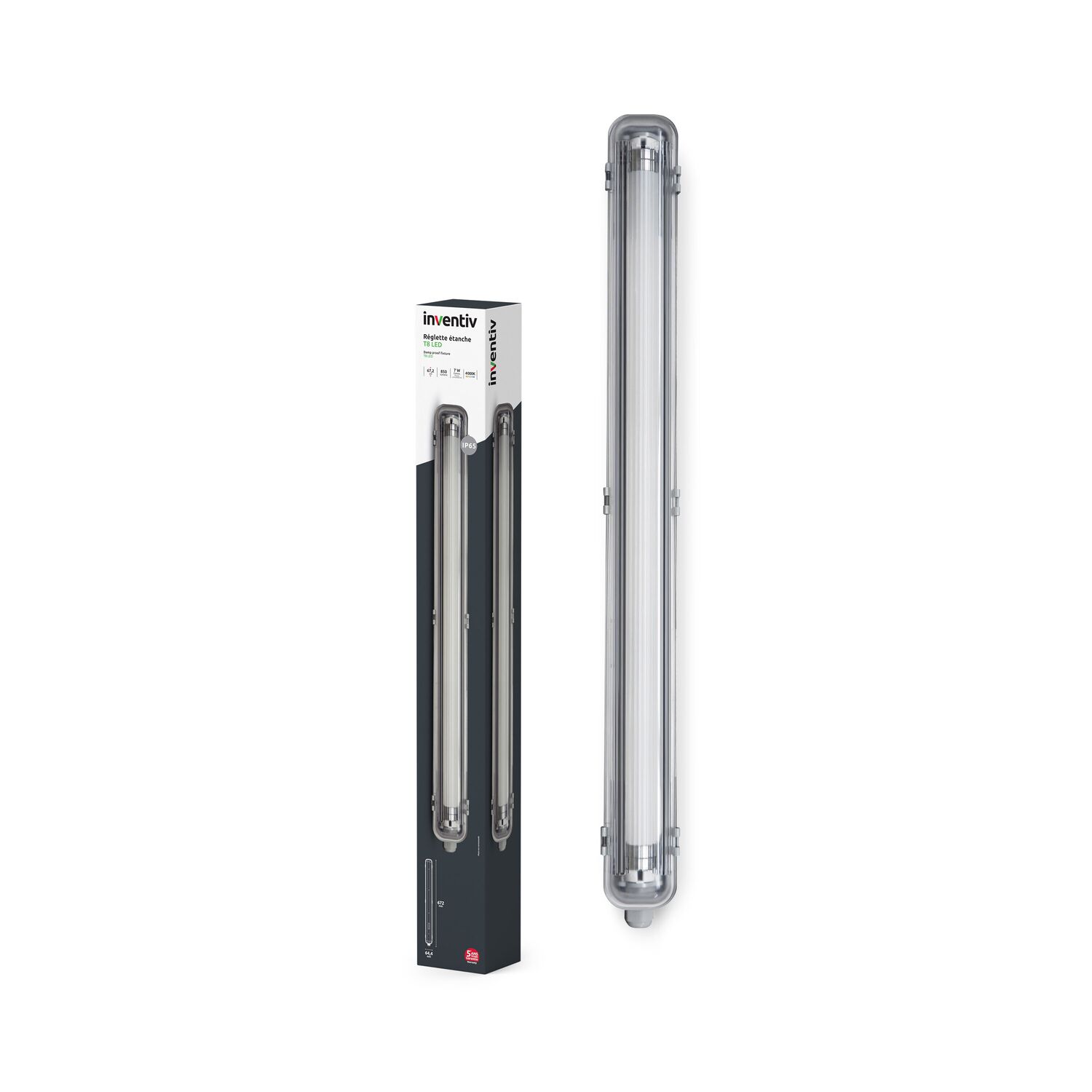 Réglette étanche T8 LED 7W 4000K 67,2cm - INVENTIV