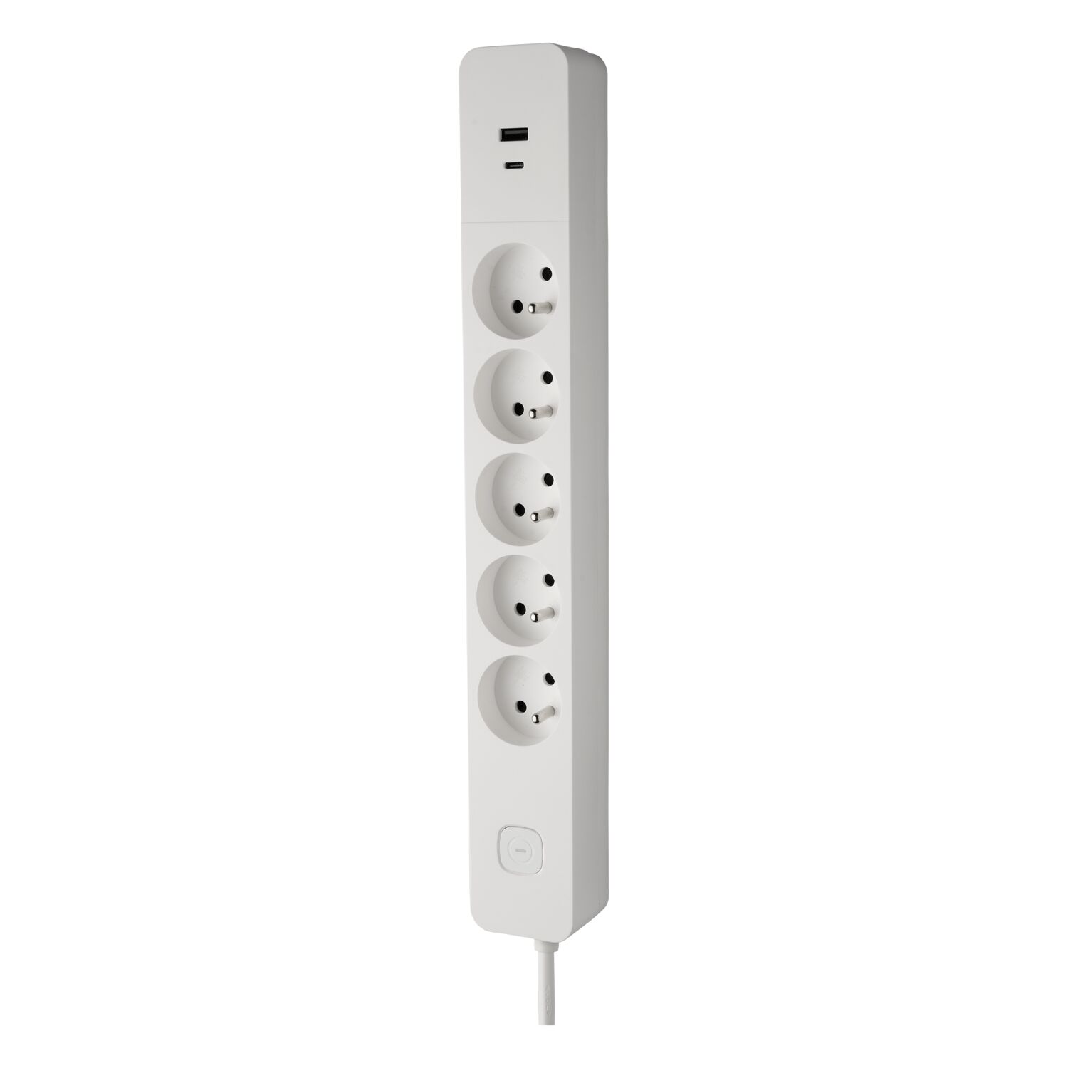 Bloc 5 Prises 2P+T FR + 2USB A+C 3A Blanc - INVENTIV