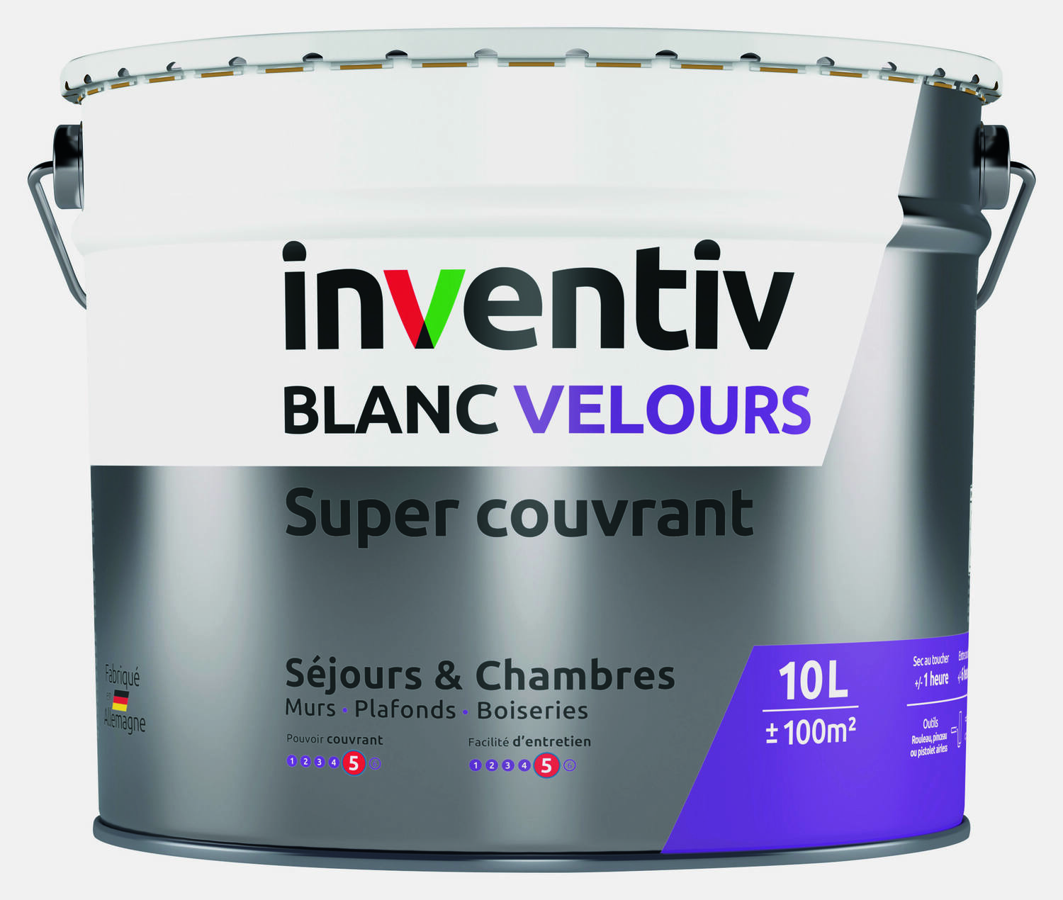 Peinture Séjours et Chambres Blanc supercouvrant Velours 10L  - INVENTIV