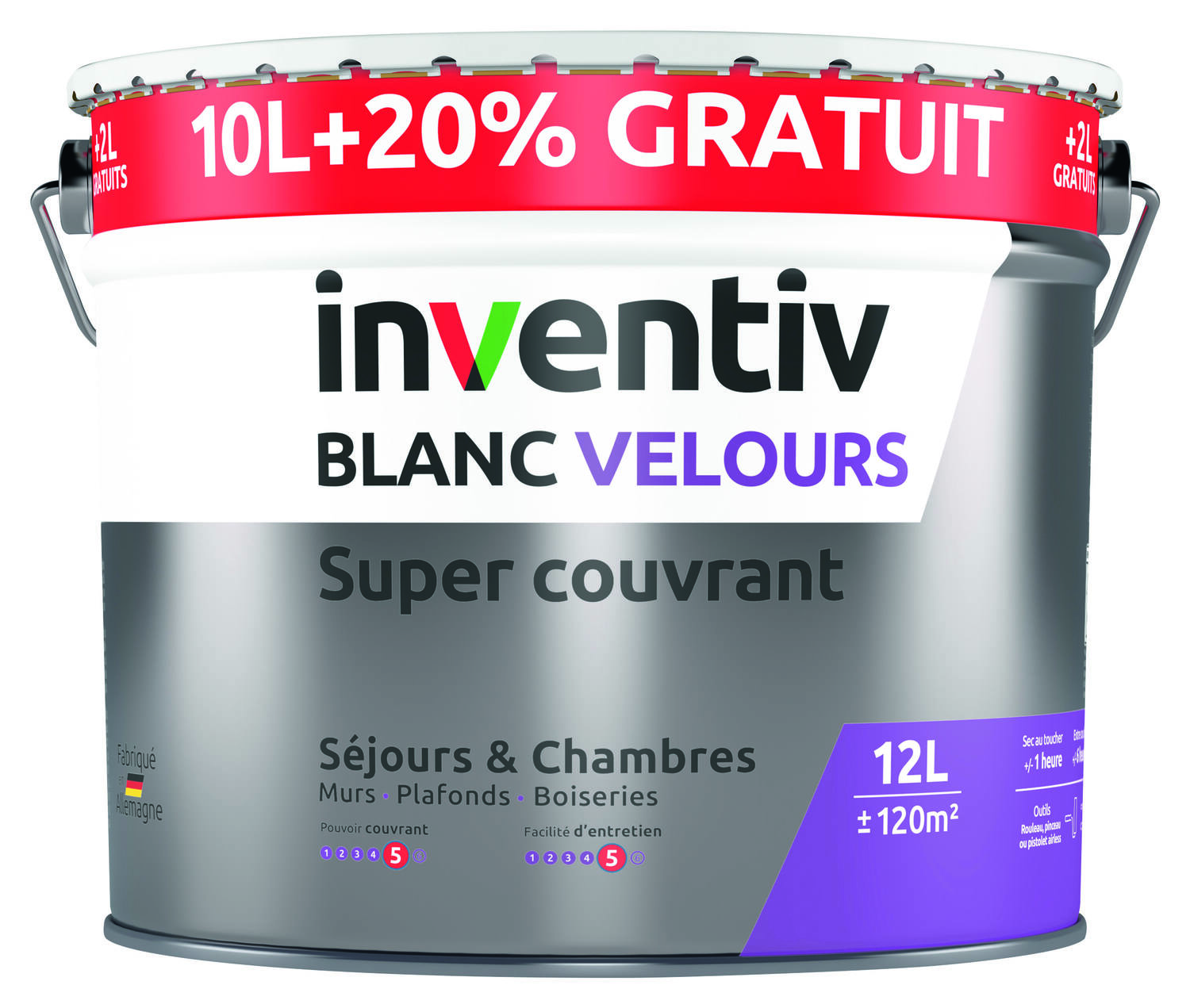 Peinture mur & plafond Super Couvrant Blanc Velours 10L+20% - INVENTIV