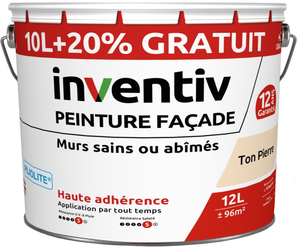 Peinture façade murs sains ou abîmés pliolite® ton pierre 10+2L - INVENTIV