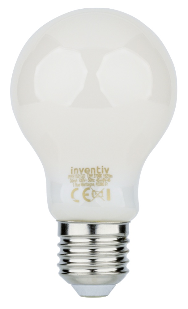 Ampoule Filament LED A60 Opaque E27 1521Lm 100W 2700K Blanc chaud - INVENTIV