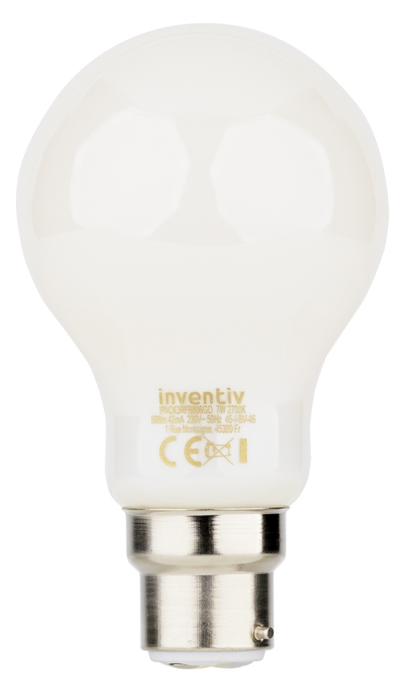 3 Ampoules Filament LED A60 B22 806lm 2700K Blanc chaud - INVENTIV