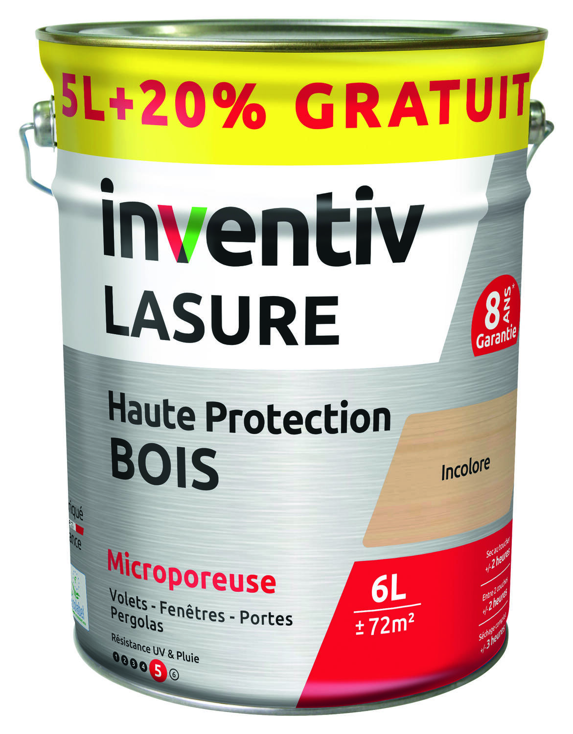 Lasure Haute Protection bois 8 ans incolore 5L+20% - INVENTIV