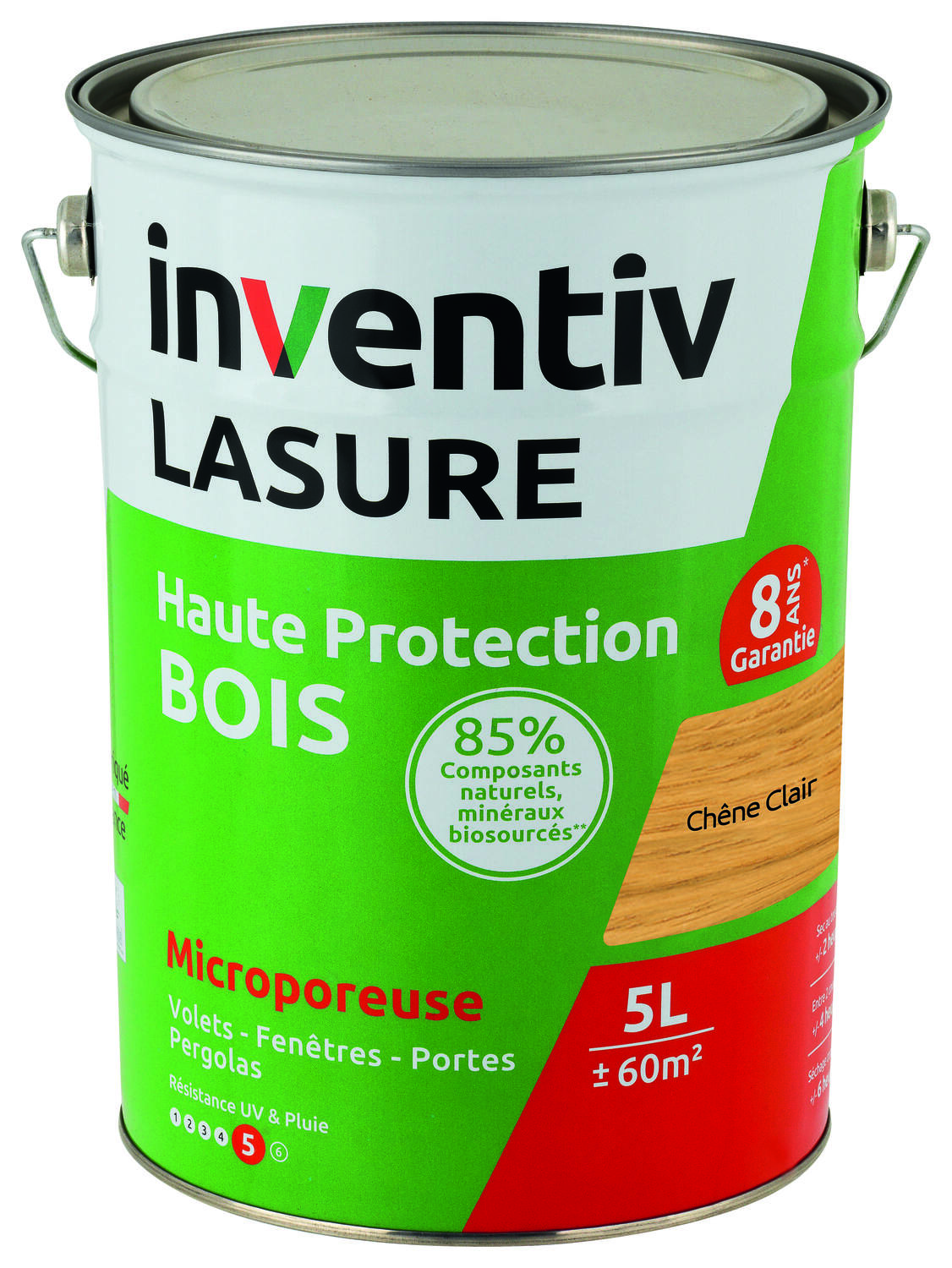 Lasure Bio Haute Protection Bois 8 ans chêne clair 5L - INVENTIV