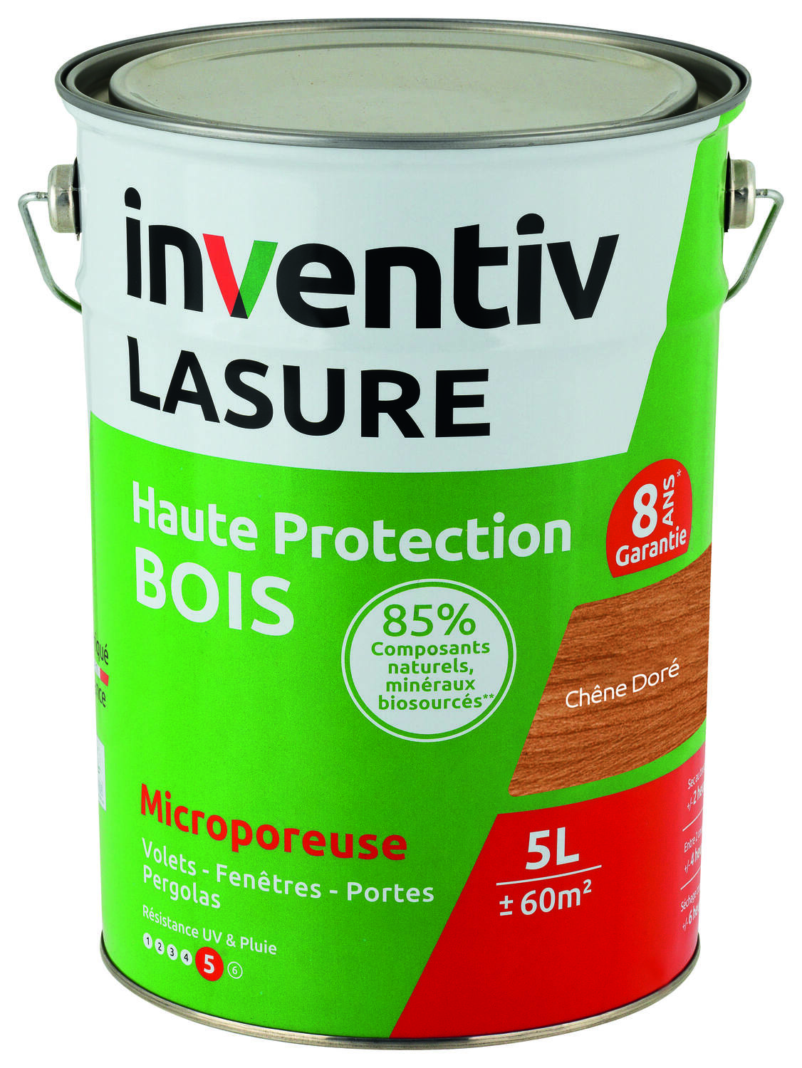 Lasure Bio Haute Protection Bois 8 ans chêne Doré 5L - INVENTIV