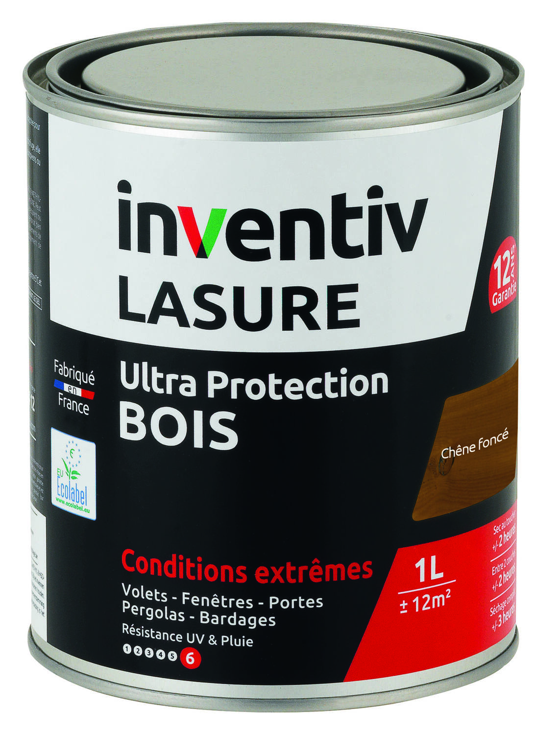 Lasure 12 ans Chêne Foncé 1L - INVENTIV