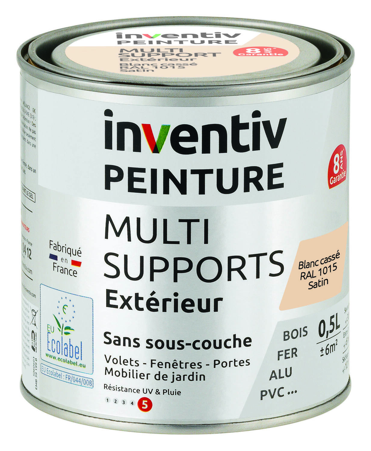 Peinture Extérieure Bois Fer Plastique Blanc Cassé Satiné 0,5L - INVENTIV
