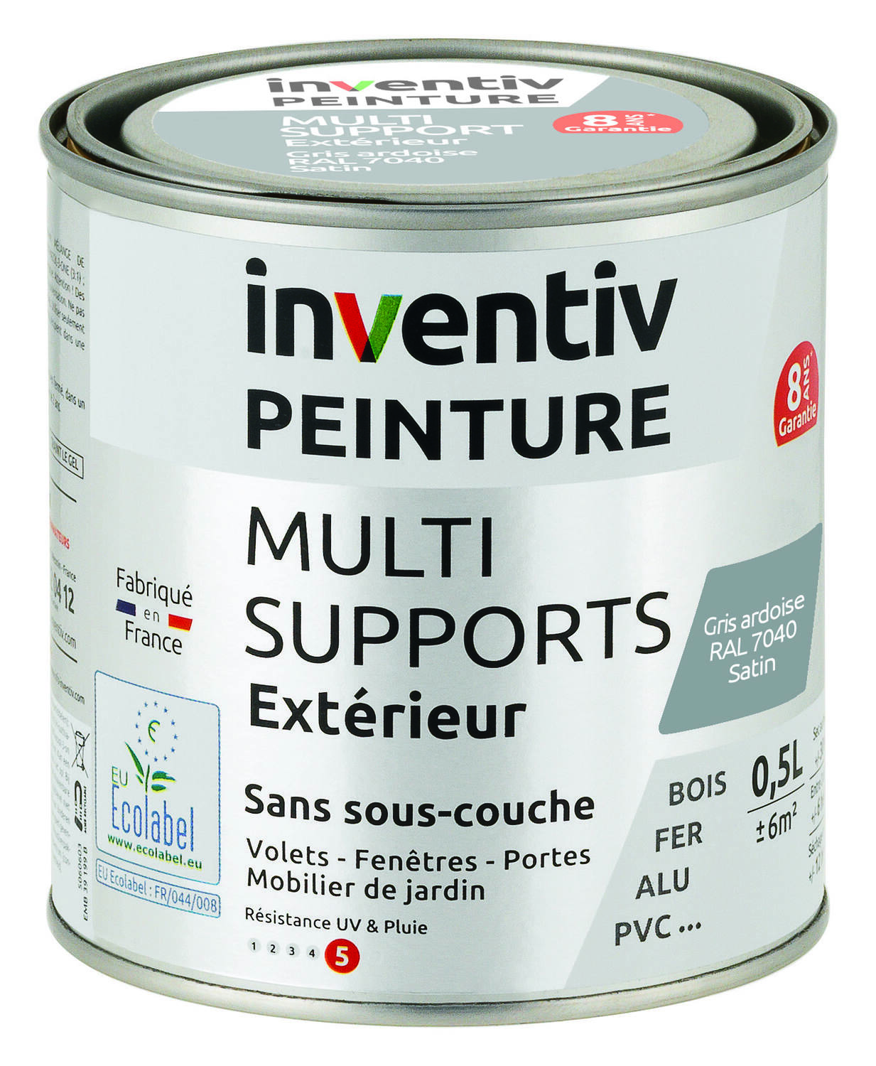 Peinture Extérieure Bois Fer Plastique Gris Ardoise Satiné 0,5L - INVENTIV
