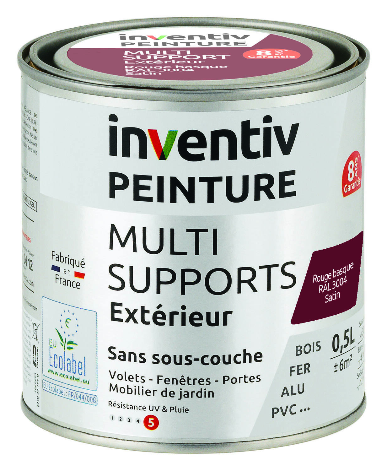 Peinture Extérieure Bois Fer Plastique Rouge Basque Satiné 0,5L - INVENTIV