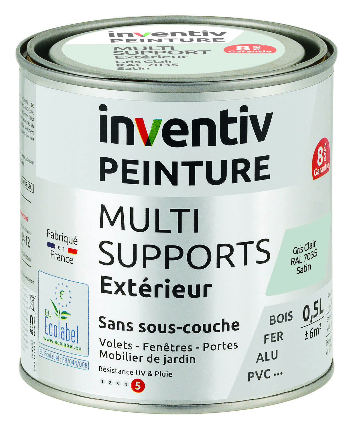 Peinture Extérieure Bois Fer Plastique Gris Clair Satiné 0,5L - INVENTIV
