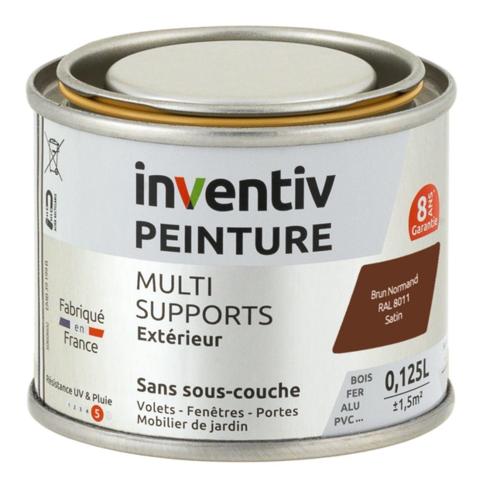 Peinture Extérieure Bois Fer Plastique Brun Normand Satiné 0,125L - INVENTIV