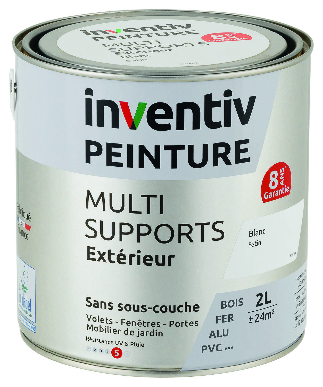 Peinture Extérieure Bois Fer Plastique Blanc Satiné 2L - INVENTIV