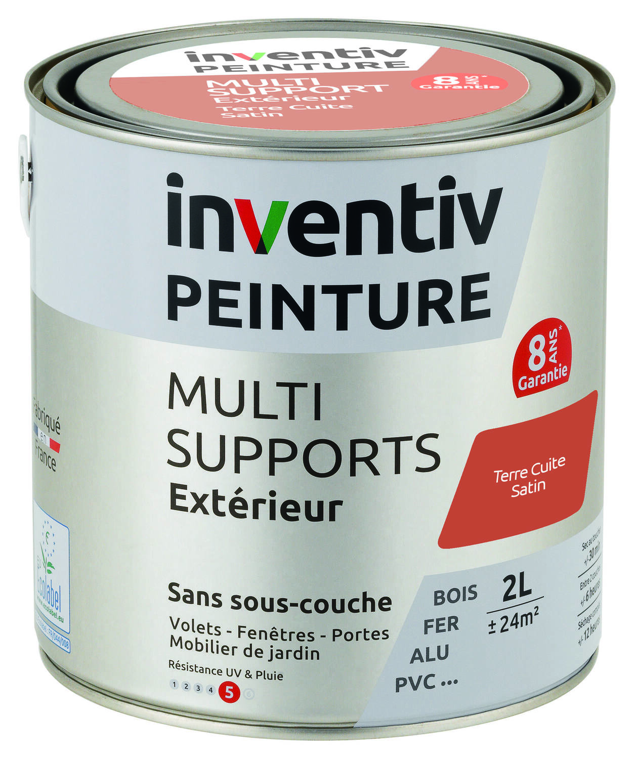 Peinture Extérieure Bois Fer Plastique Terre Cuite Satiné 2L - INVENTIV