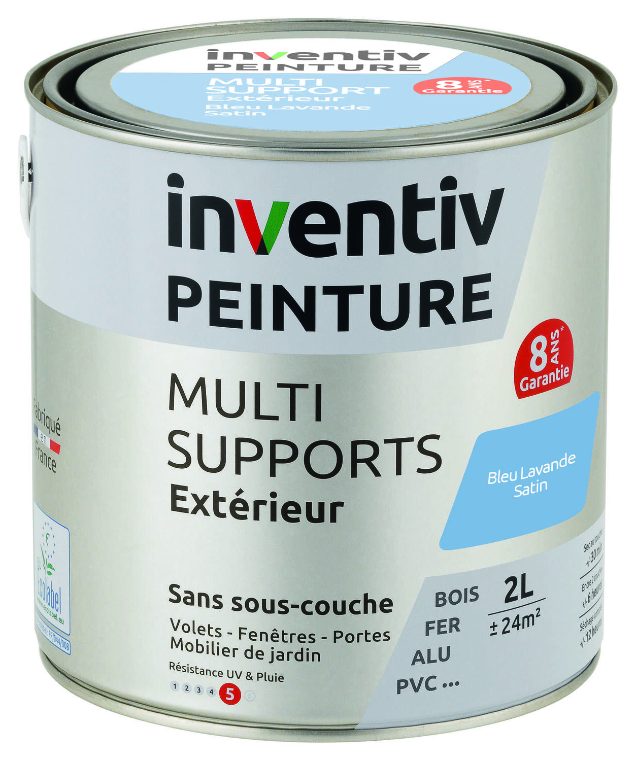 Peinture Extérieure Bois Fer Plastique Bleu Lavande Satiné 2L - INVENTIV