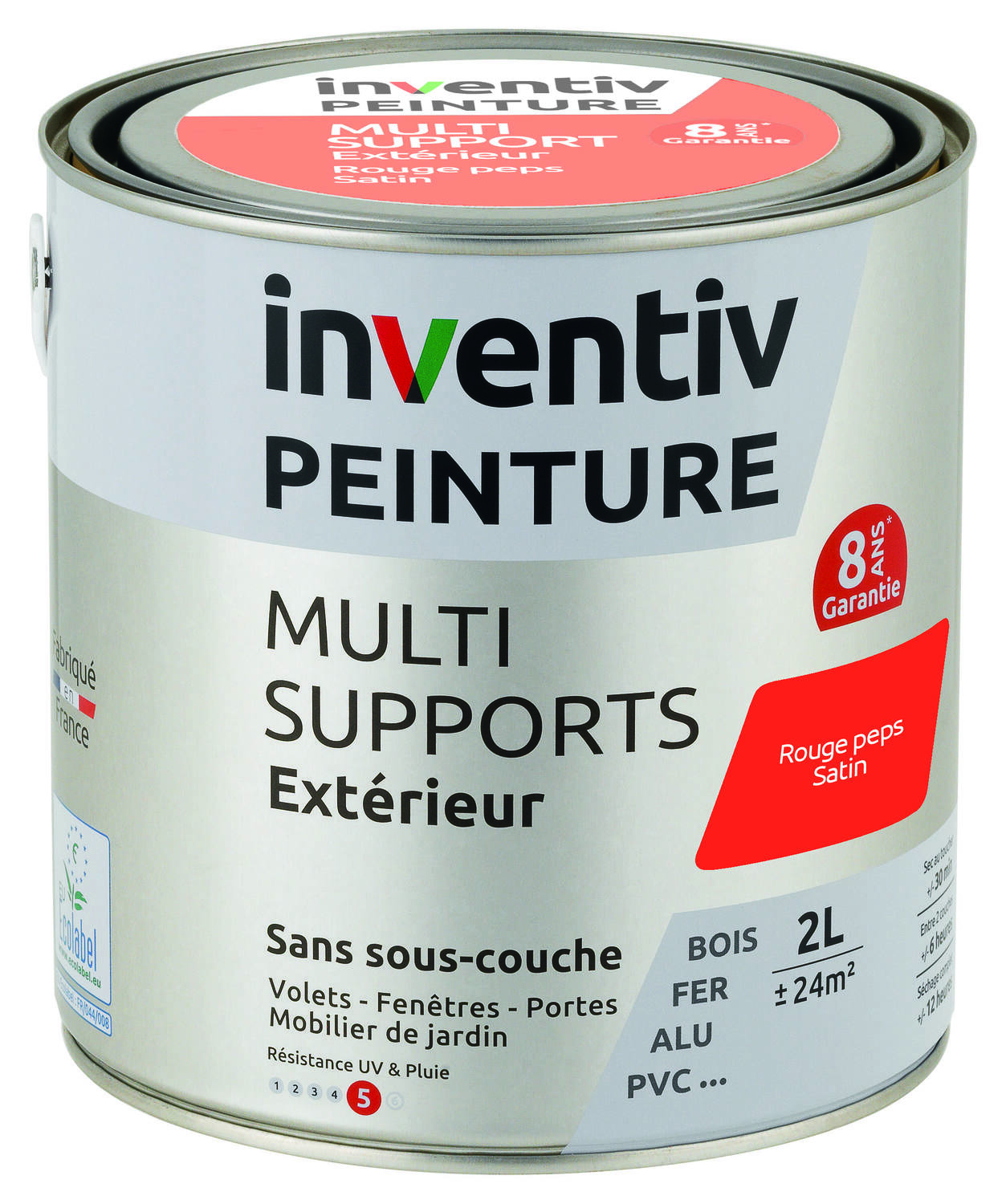 Peinture Extérieure Bois Fer Plastique Rouge Peps Satiné 2L - INVENTIV