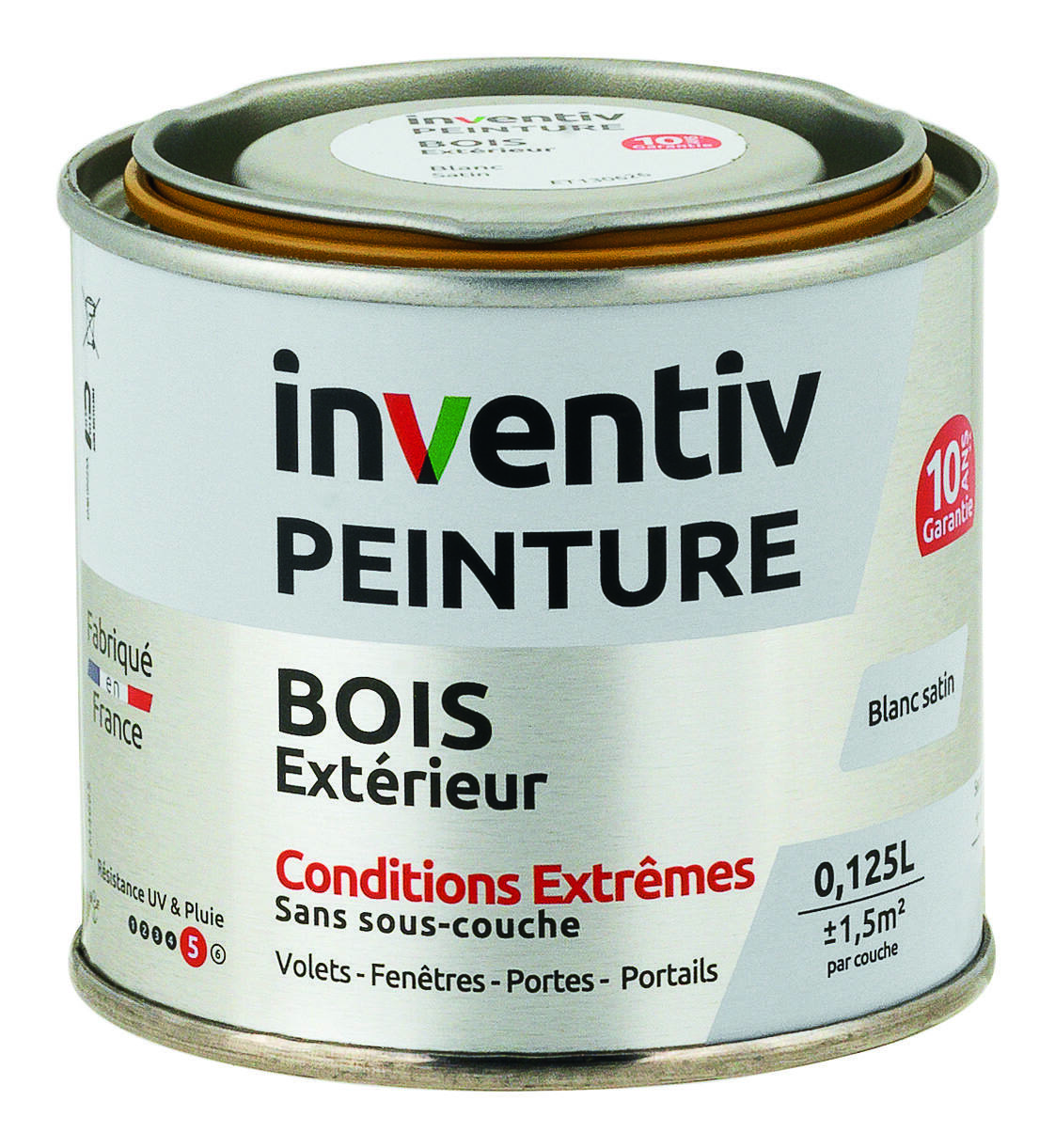 Peinture Extérieure Bois 10 ans Blanc Satin 0,125L - INVENTIV