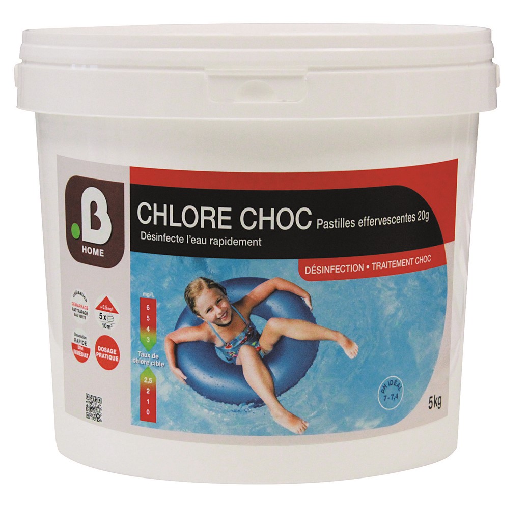Pastilles effervescentes de 20gr Chlore Choc traitement piscine 5kg - B HOME