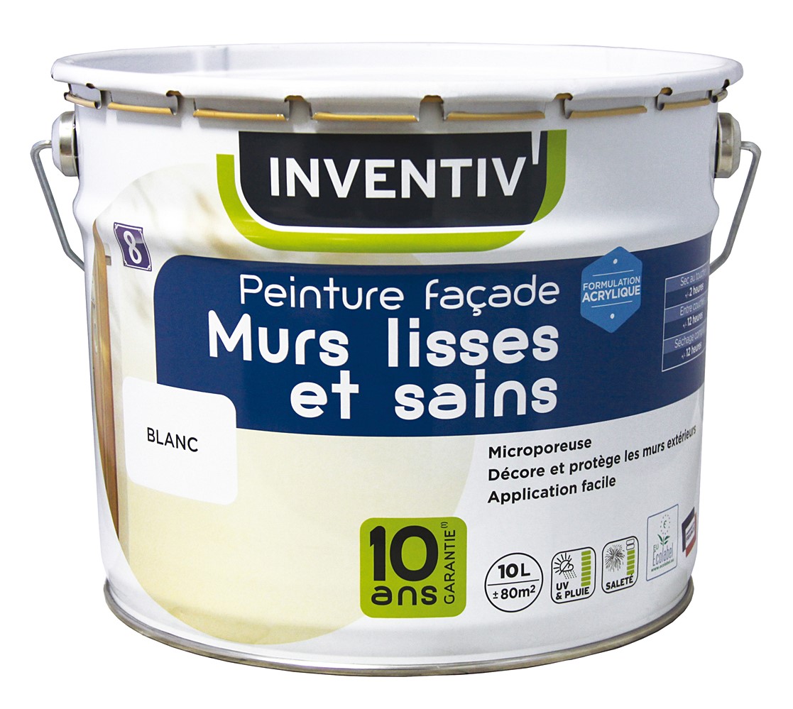 Peinture façade Murs lisses et sains Ton Pierre 10 L - INVENTIV