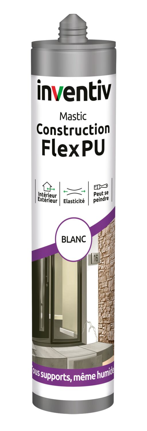Mastic Construction flex PU blanc 300 mL - INVENTIV