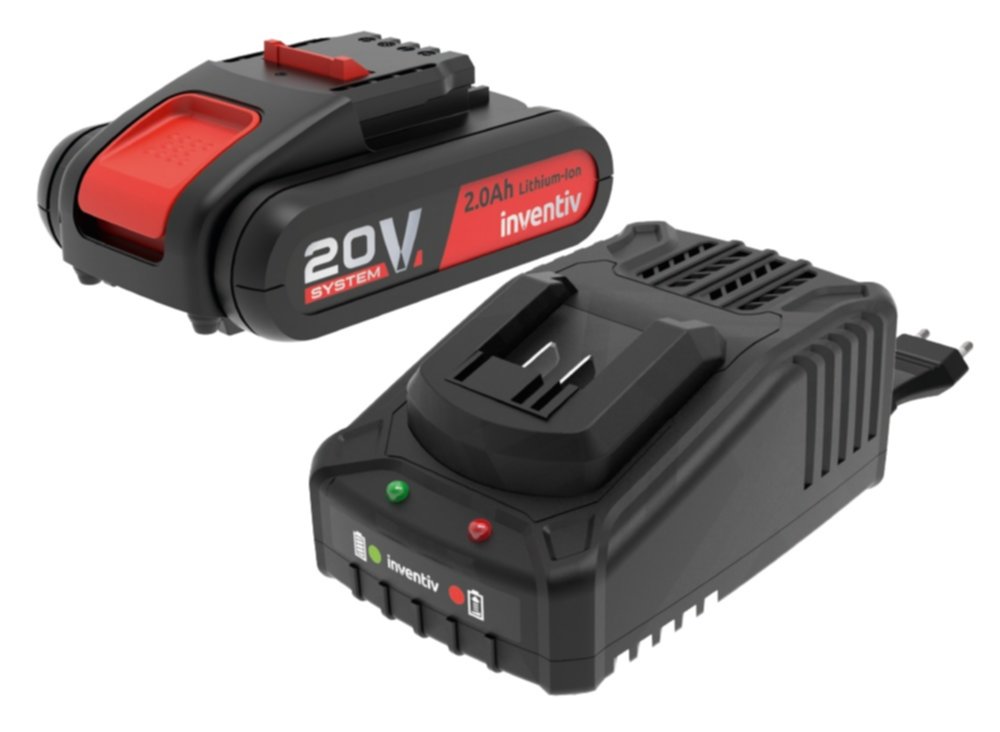 2 batteries 20V 2Ah avec chargeur simple - INVENTIV
