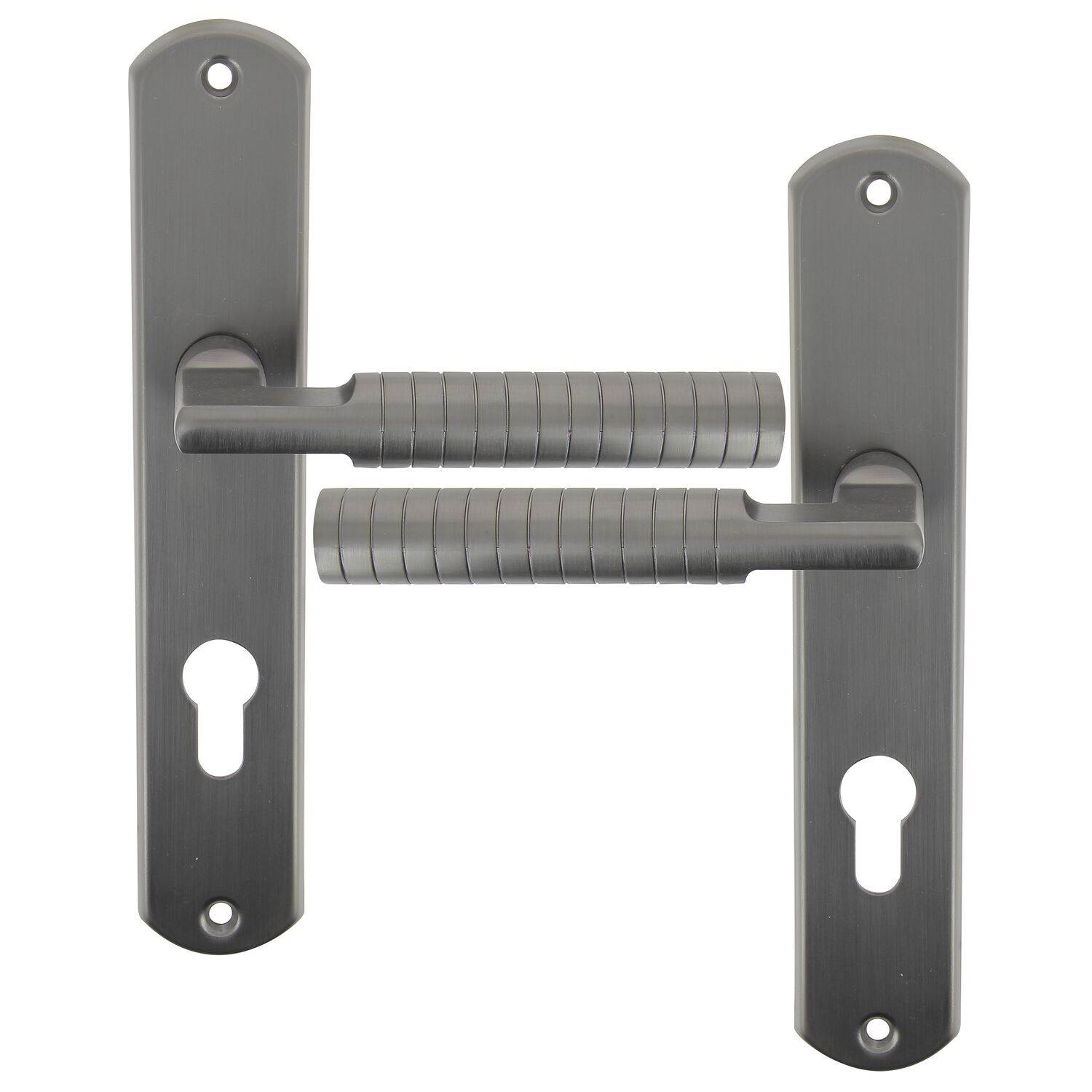 2 poignées de porte Adan entraxe 195 cylindre alu/acier gris foncé - INVENTIV