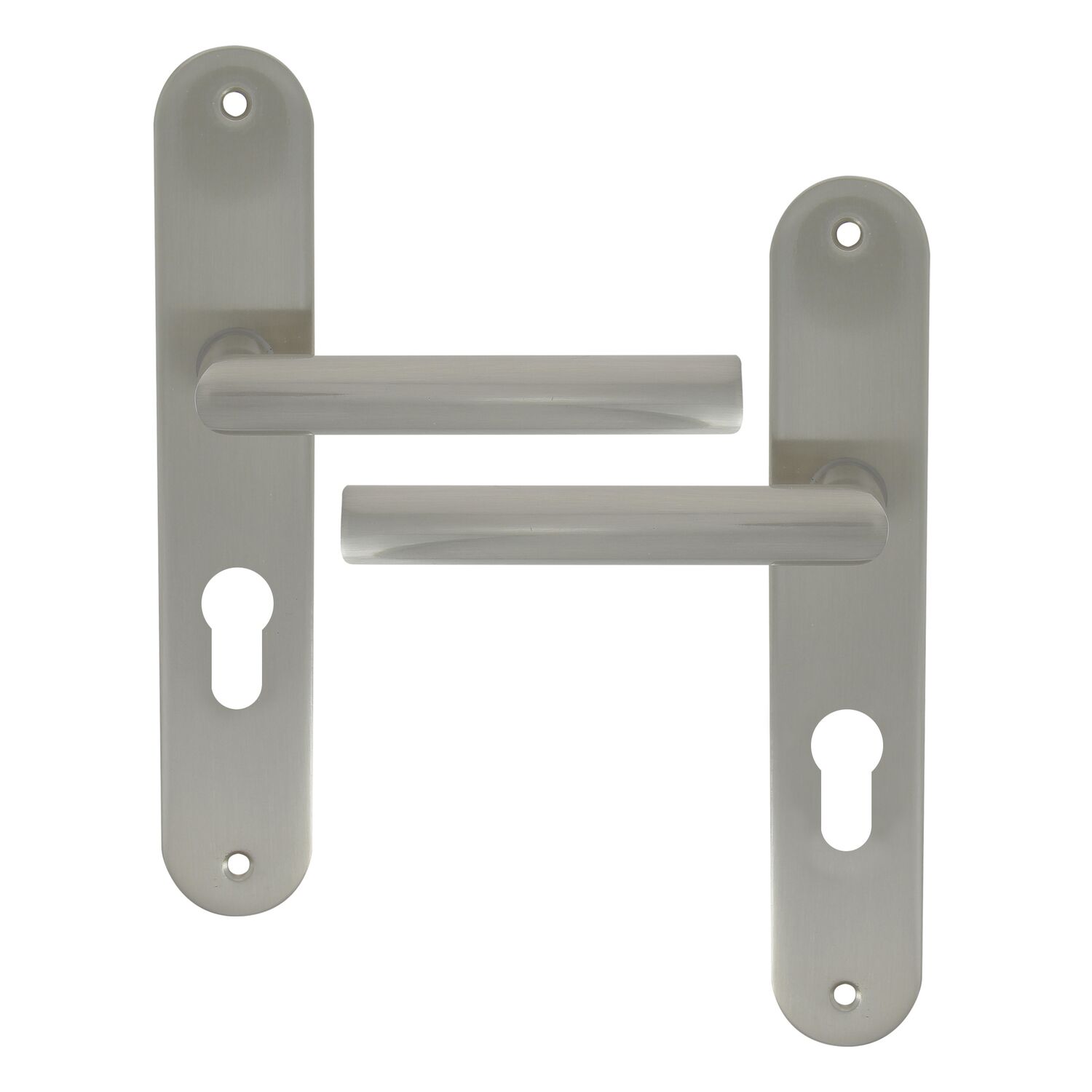 2 poignées de porte Ally entraxe 195 cylindre alu/acier nickel mat - INVENTIV