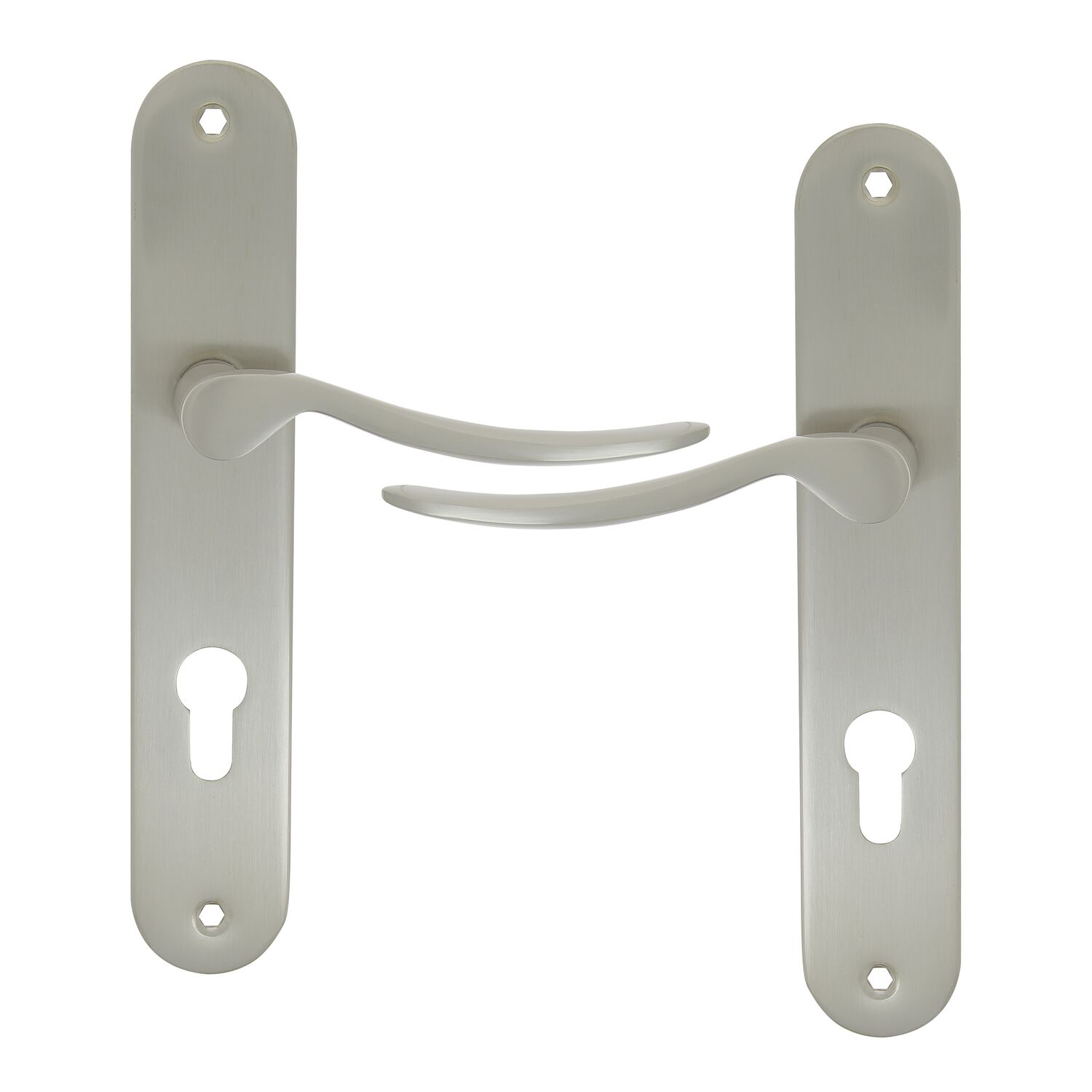 2 poignées de porte Ezia entraxe 195 cylindre alu/acier nickel mat - INVENTIV