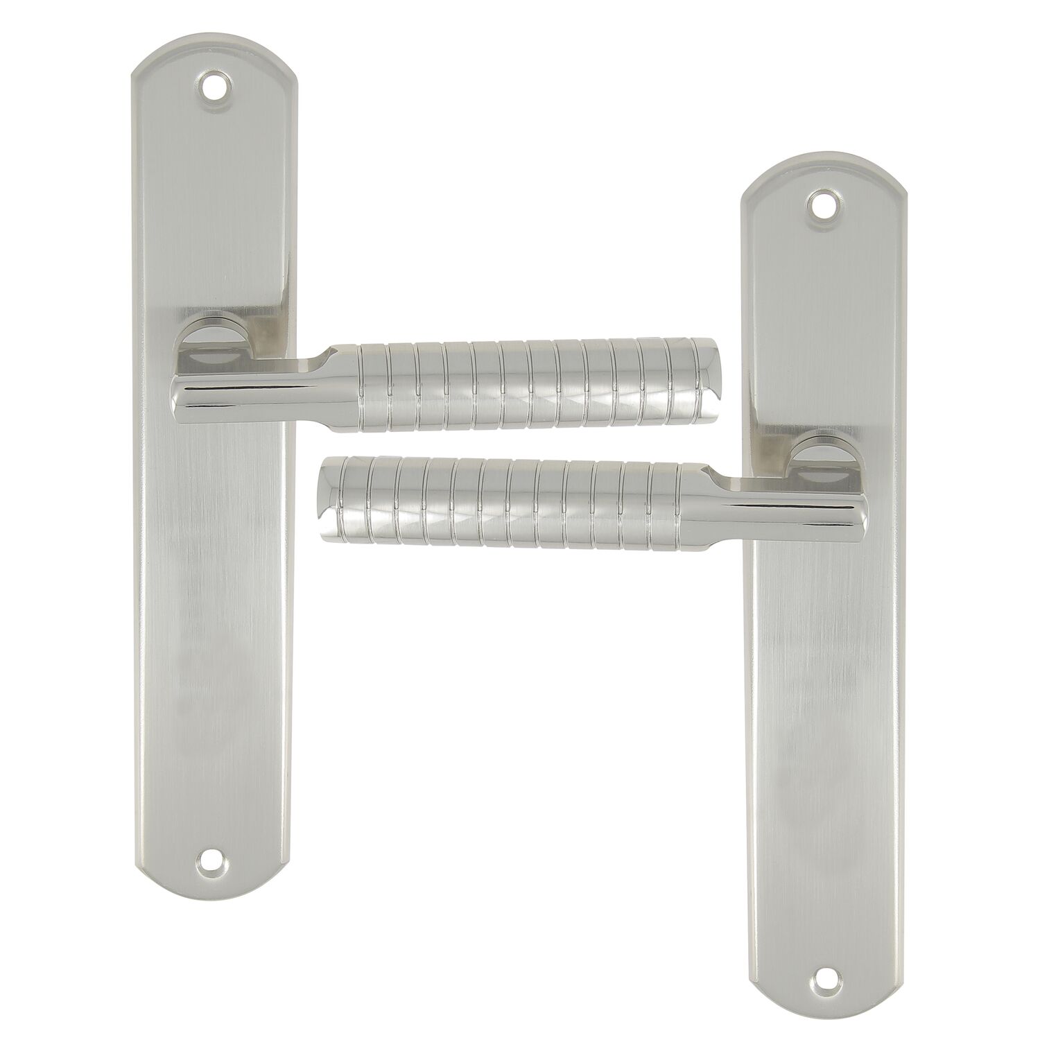 2 poignées de porte Adan entraxe 195 sans trou alu/acier nickel - INVENTIV