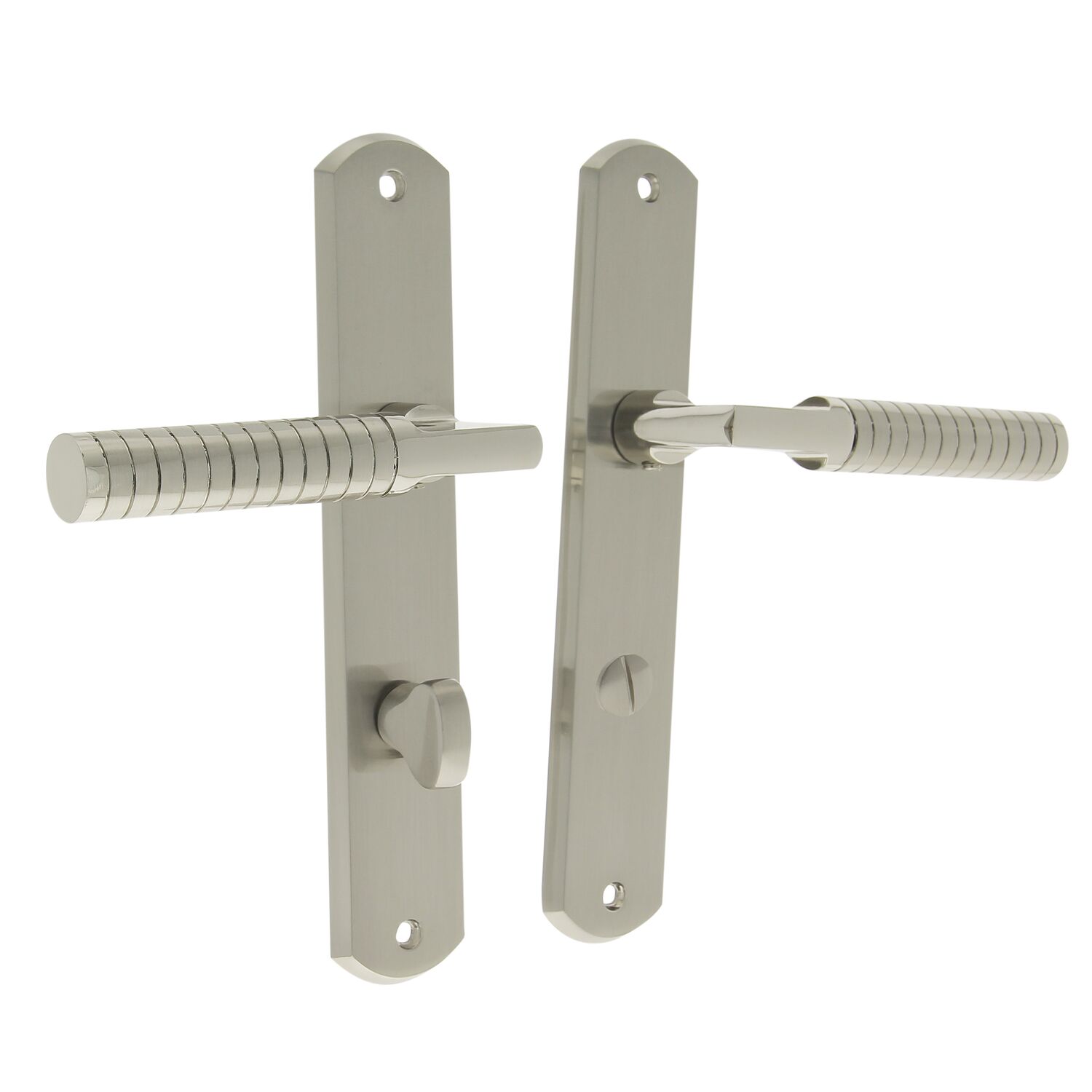 2 poignées de porte Adan entraxe 195 conda alu/acier nickel - INVENTIV