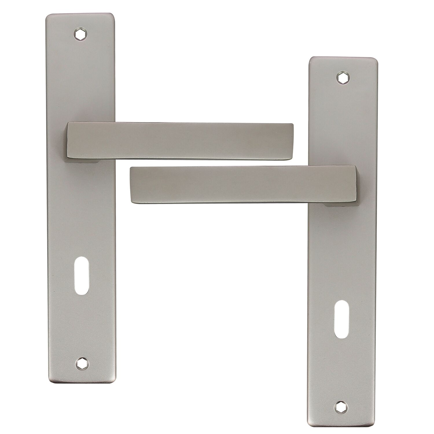 2 poignées de porte Béa entraxe 195 clé alu fini inox velours - INVENTIV