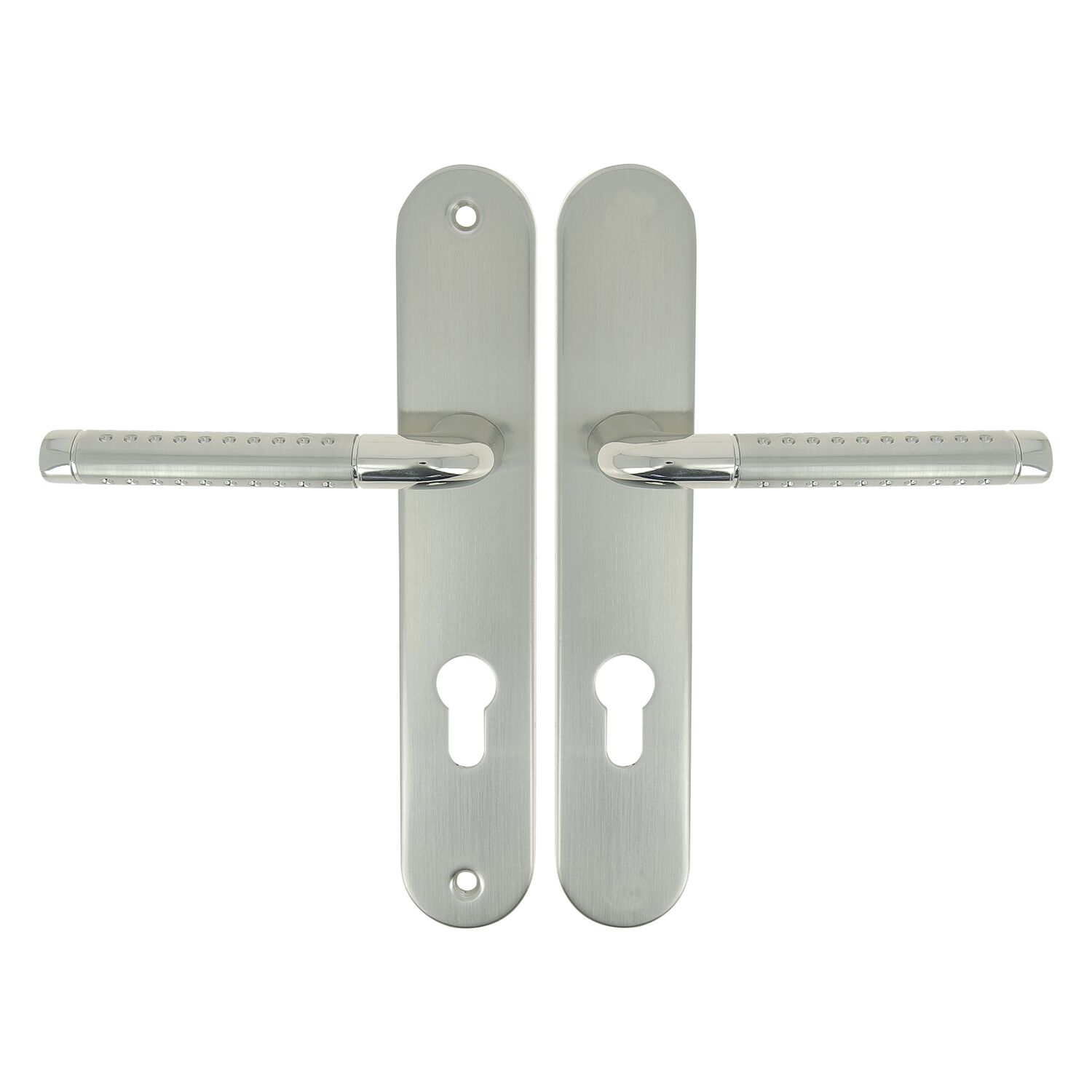 2 poignées de porte Cléa entraxe 195 cylindre alu/acier nickel mat - INVENTIV
