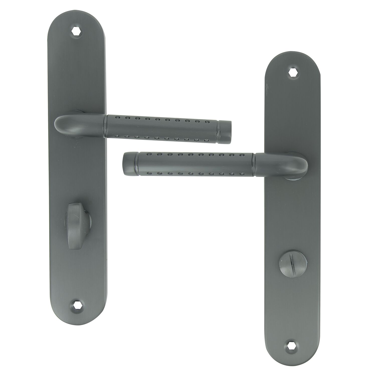 2 poignées de porte Cléa entraxe 195 conda alu/acier gris foncé - INVENTIV