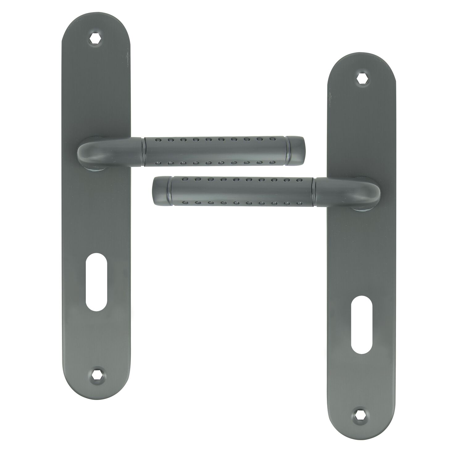 2 poignées de porte Cléa entraxe 195 clé alu/acier gris foncé - INVENTIV