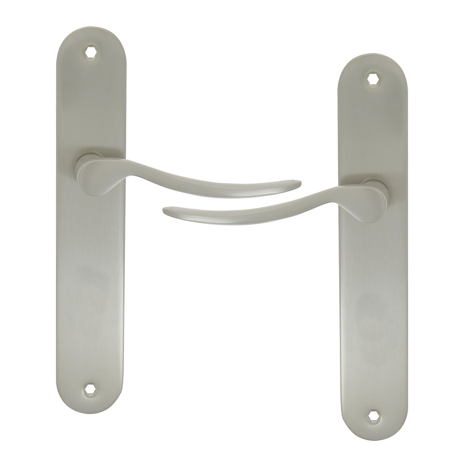 2 poignées de porte Ezia entraxe 195 sans trou alu/acier nickel mat - INVENTIV
