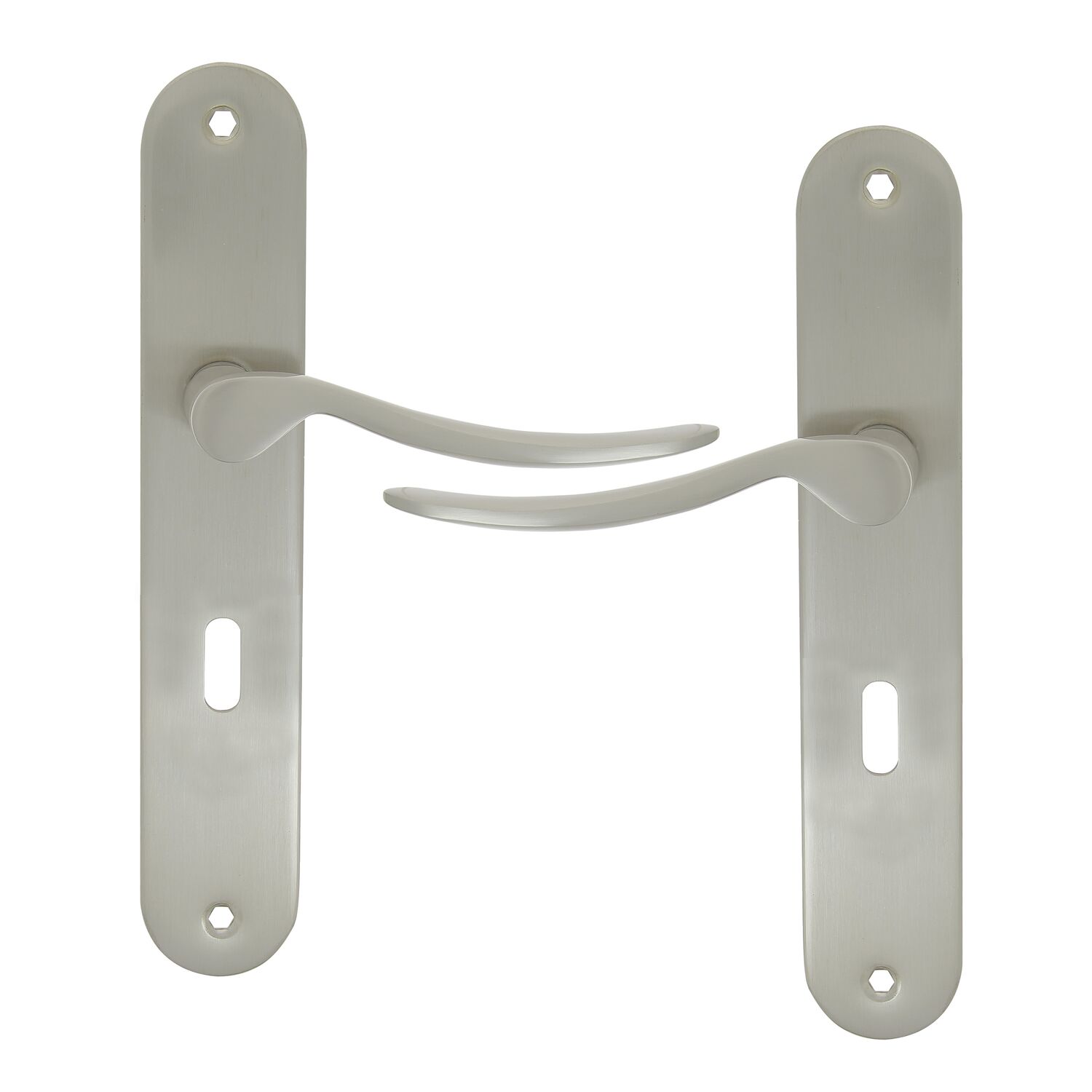 2 poignées de porte Ezia entraxe 195 clé alu/acier nickel mat - INVENTIV