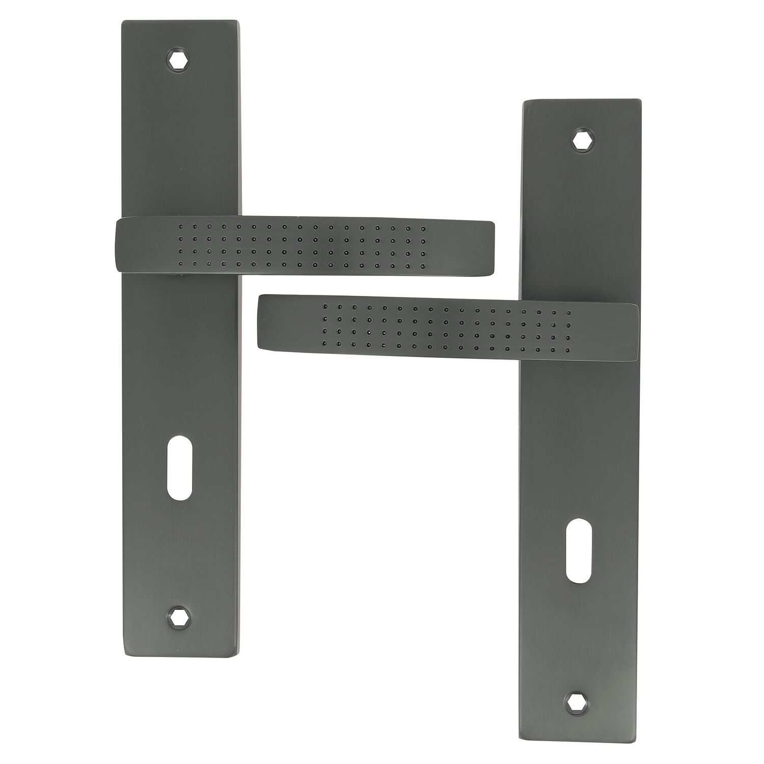 2 poignées de porte Mael entraxe 195 clé alu/acier gris foncé - INVENTIV