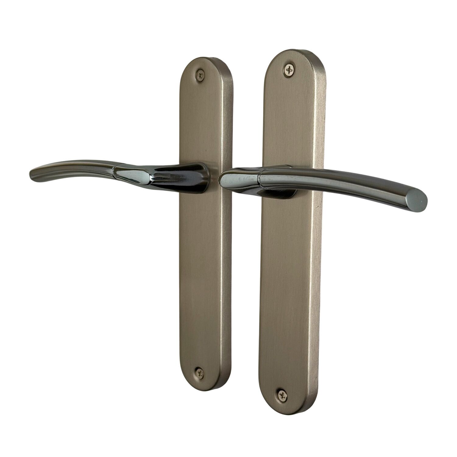 Poignée de porte Amel entraxe 195 bec de cane nickel/nickel mat alu  - INVENTIV