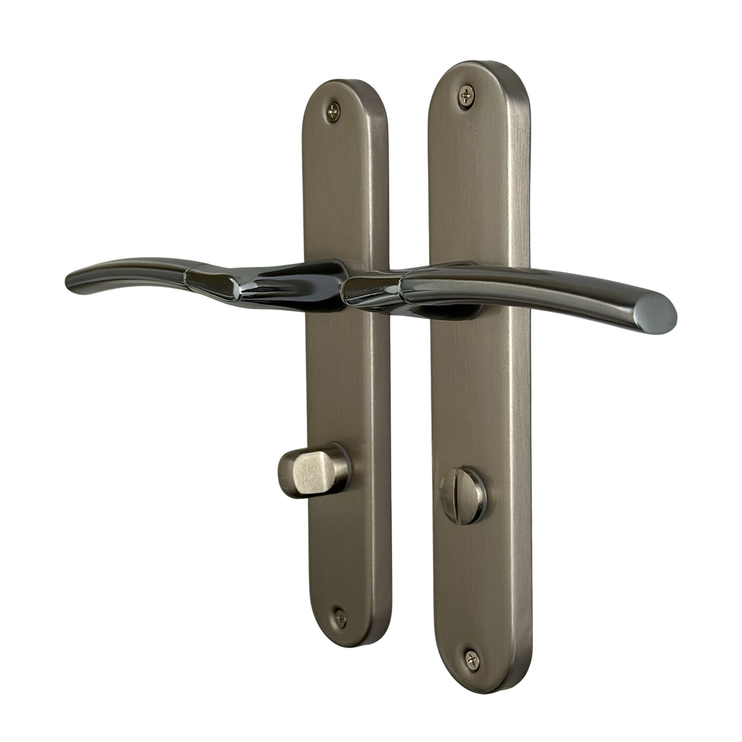 Poignée de porte Amel entraxe 195 condamnation nickel/nickel mat alu  - INVENTIV