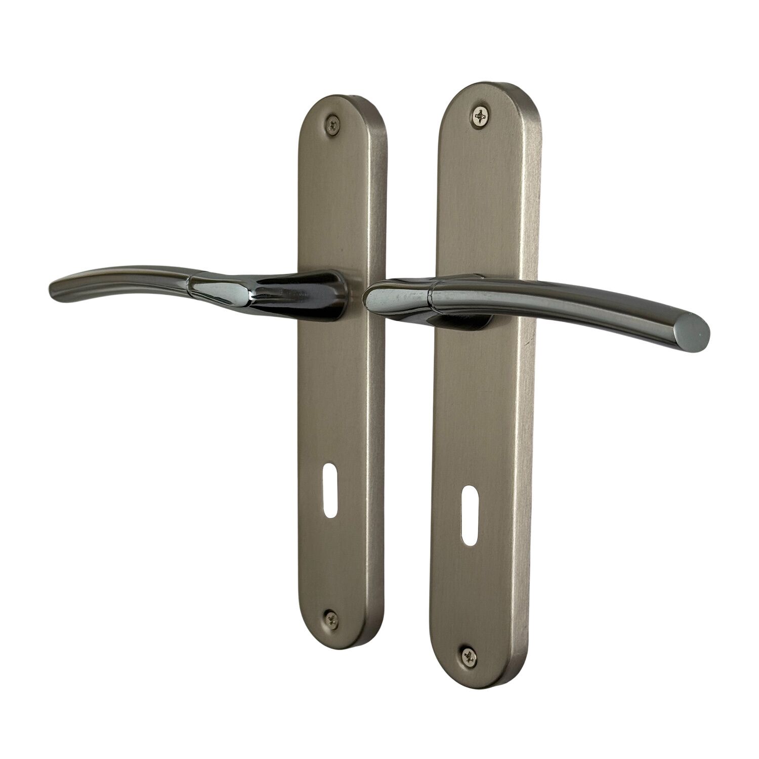 Poignée de porte Amel entraxe 195 clé nickel/nickel mat alu  - INVENTIV